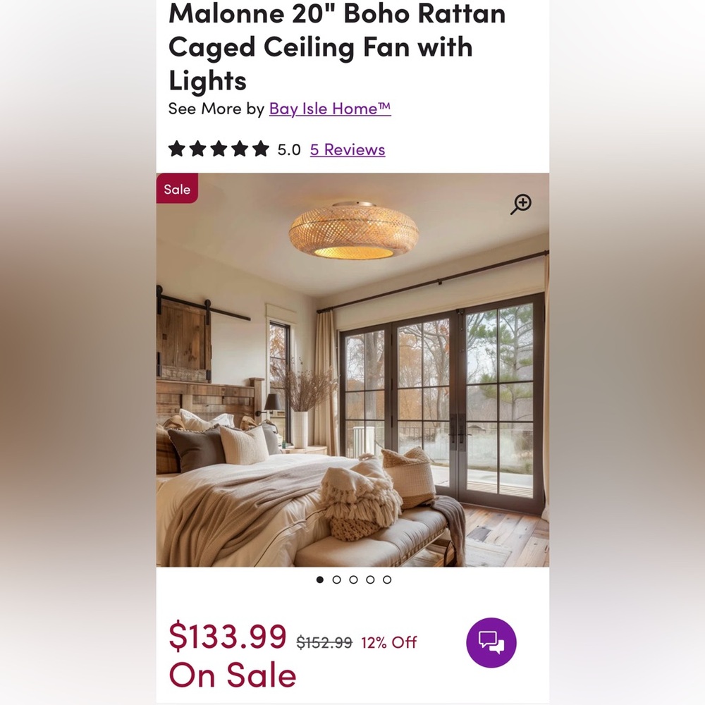 New Rattan celling fan with lights  ( Wayfair)